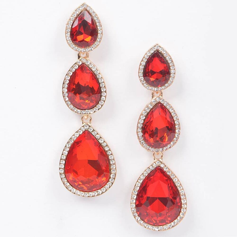 Teardrop Drop Earrings-Red